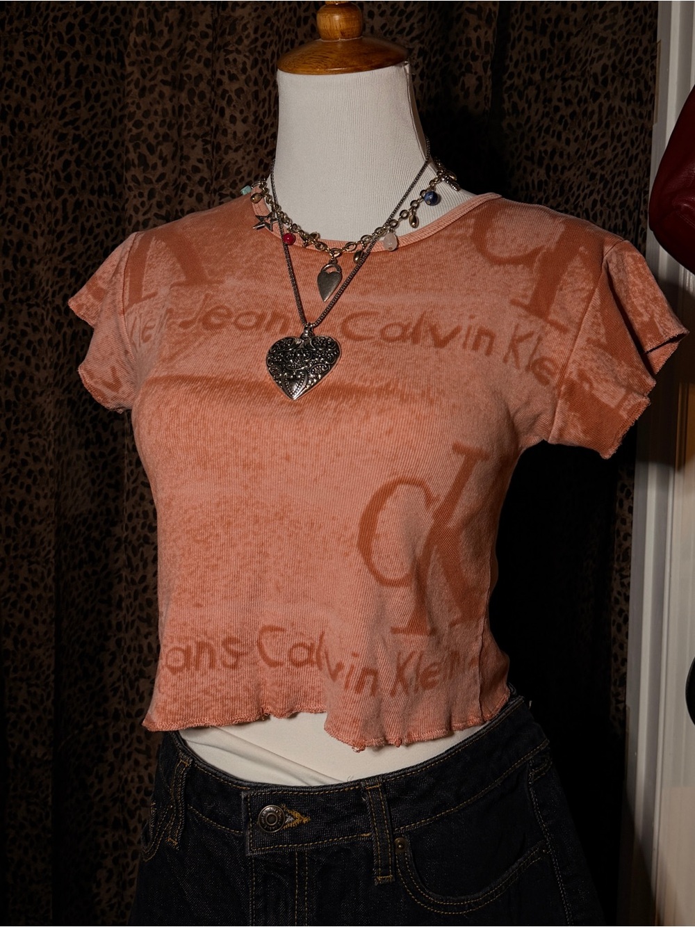 Calvin Klein Jeans Peach Logo Crop Tee